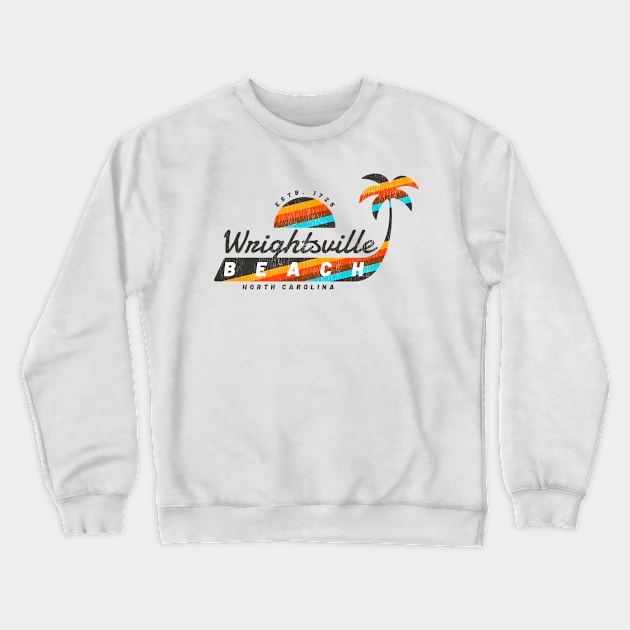 Wrightsville Beach, NC Summertime Palm Tree Sunset Crewneck Sweatshirt by Contentarama